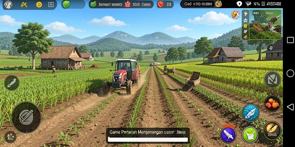 Tangkapan layar gameplay ARISTA88 dengan ladang penuh tanaman.