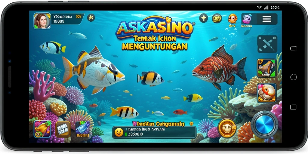 Screenshot permainan ASKASINO menampilkan aksi tembak ikan yang seru.