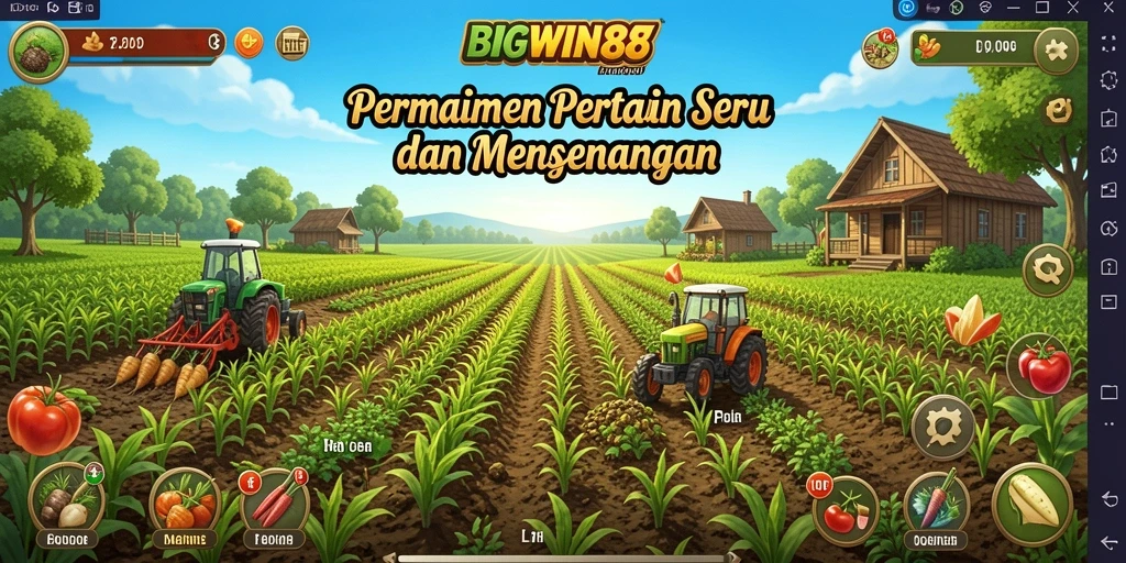 Tangkapan layar gameplay BIGWIN88 yang menampilkan aktivitas bertani yang seru.