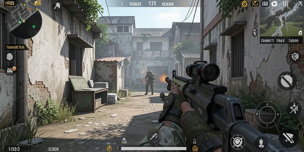 Screenshot gameplay HR89 menampilkan aksi tembak-menembak yang mendebarkan.