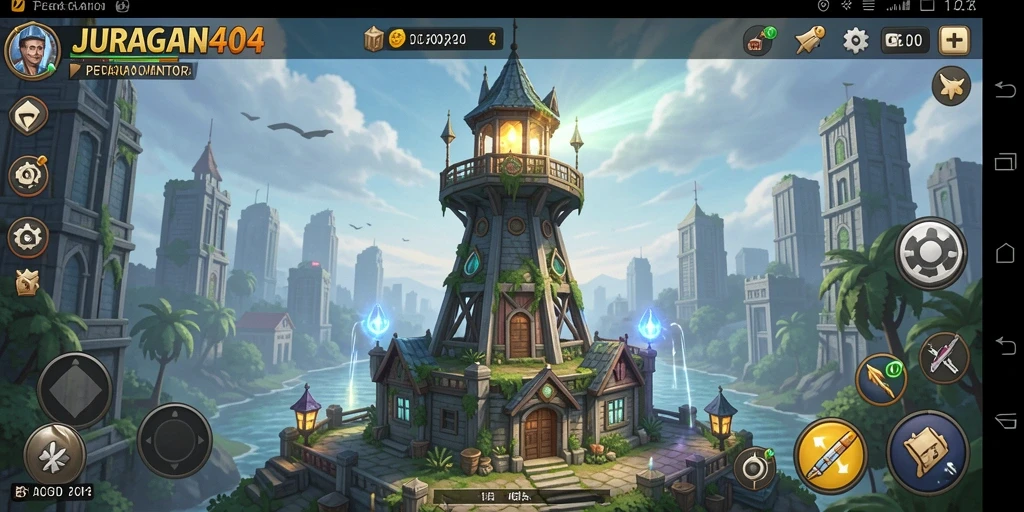 Gameplay menegangkan dalam JURAGAN404 saat mempertahankan menara.