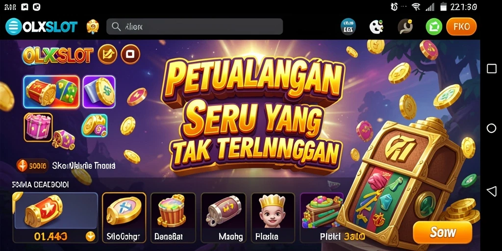 Screenshot menggambarkan gameplay petualangan yang mendebarkan di OLXSLOT.