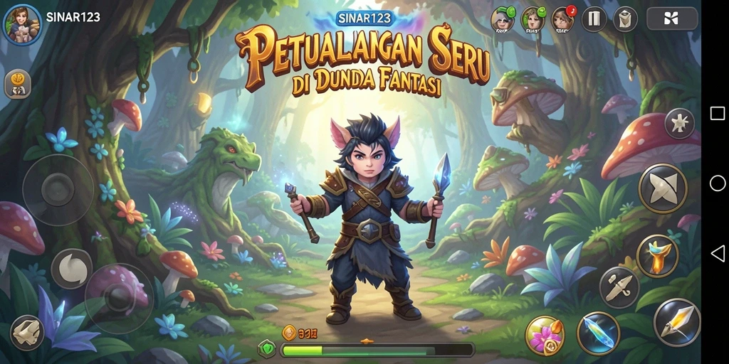 Tampilan gameplay <strong>SINAR123</strong> dengan pertempuran epik dan karakter yang menonjol.