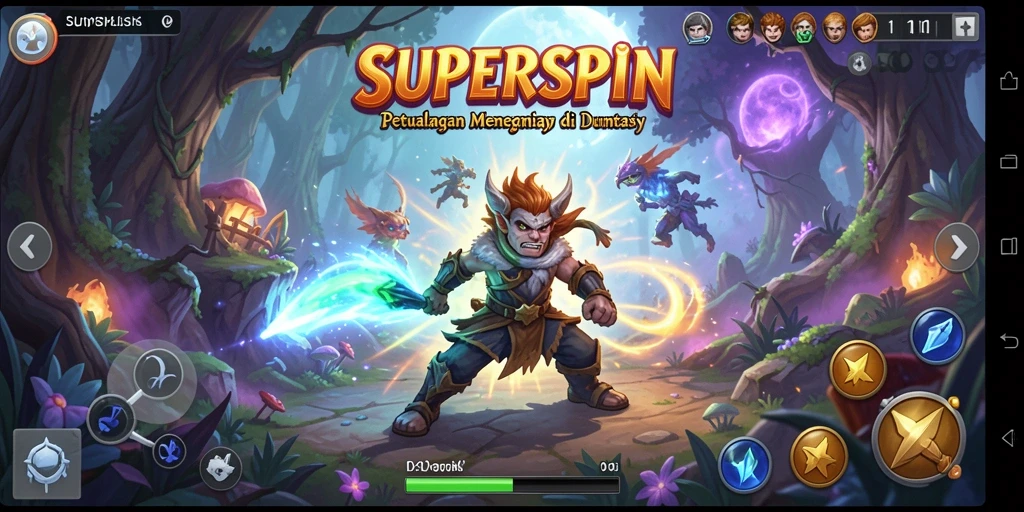 Tangkapan layar <strong>SUPERSPIN</strong> menunjukkan aksi petualangan yang mendebarkan.