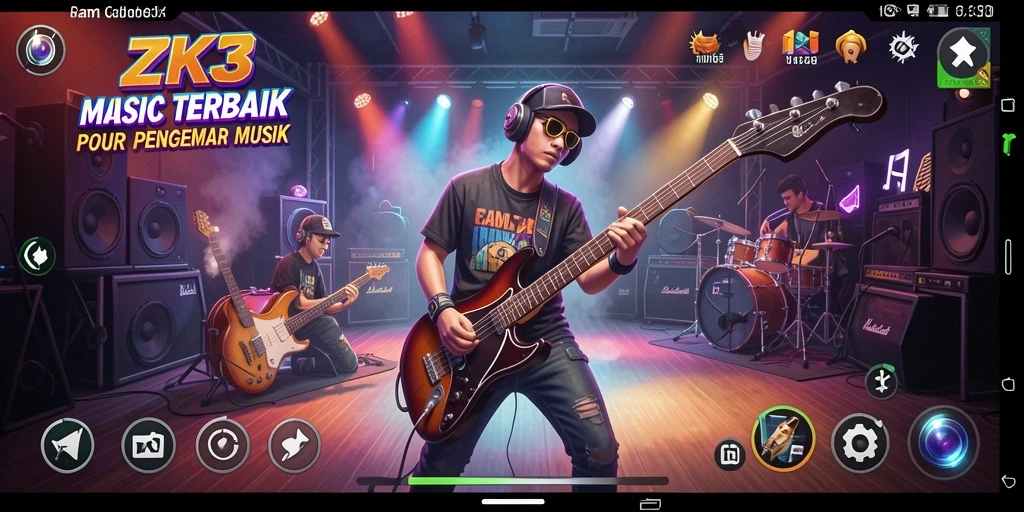 Screenshot utama ZK3 menampilkan antarmuka permainan musik yang menarik.